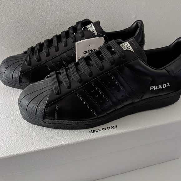 (UNISEX) ADIDAS PRADA X SUPERSTAR BLACK CORE (NEW) US 8 MEN / 9.5 W - Picture 4 of 12